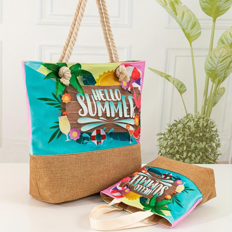 Cartoon Letter Pattern Tote Bag All Match Storage Handbag Large Shopping Bag