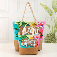 Cartoon Letter Pattern Tote Bag All Match Storage Handbag Large Shopping Bag