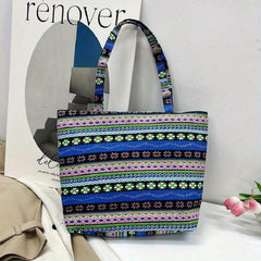 Ethnic Style Canvas Tote Bag Geometric Print Shoulder Bag