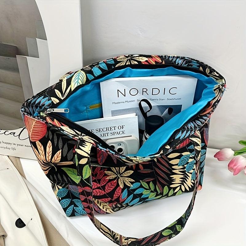 Ethnic Style Canvas Tote Bag Geometric Print Shoulder Bag