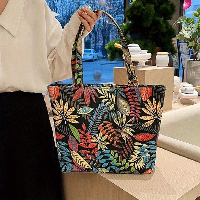 Ethnic Style Canvas Tote Bag Geometric Print Shoulder Bag
