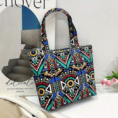 Ethnic Style Canvas Tote Bag Geometric Print Shoulder Bag