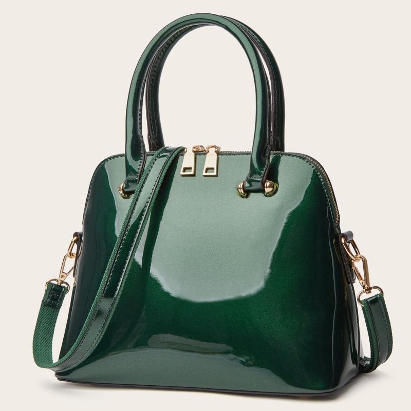 Solid Casual Tote Bag Double Handle Purse with Zipper