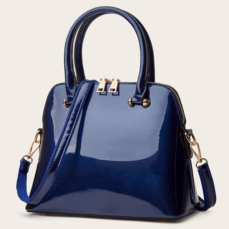 Solid Casual Tote Bag Double Handle Purse with Zipper