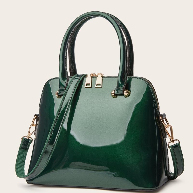 Solid Casual Tote Bag Double Handle Purse with Zipper