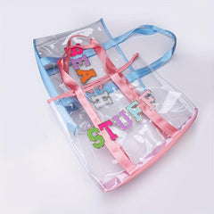 Chenille Letter Patched Tote Bag Large Capacity Shoulder Handbag