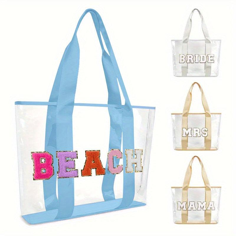 Chenille Letter Patched Tote Bag Large Capacity Shoulder Handbag