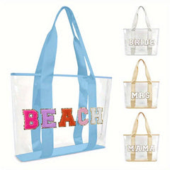 Chenille Letter Patched Tote Bag Large Capacity Shoulder Handbag