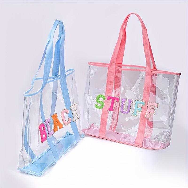 Chenille Letter Patched Tote Bag Large Capacity Shoulder Handbag