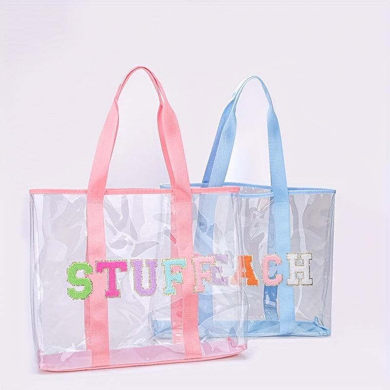 Chenille Letter Patched Tote Bag Large Capacity Shoulder Handbag