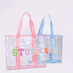 Chenille Letter Patched Tote Bag Large Capacity Shoulder Handbag
