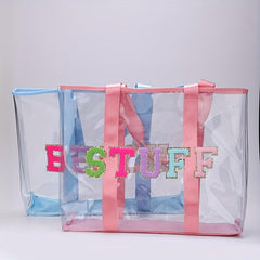Chenille Letter Patched Tote Bag Large Capacity Shoulder Handbag