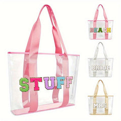 Chenille Letter Patched Tote Bag Large Capacity Shoulder Handbag