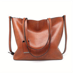 Large Capacity Tote Bag PU Leather Textured Shoulder Bag