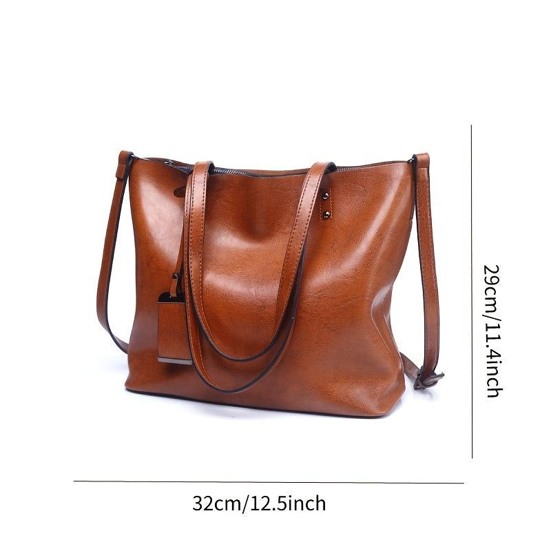 Large Capacity Tote Bag PU Leather Textured Shoulder Bag