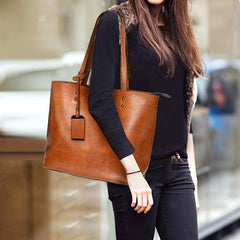 Large Capacity Tote Bag PU Leather Textured Shoulder Bag