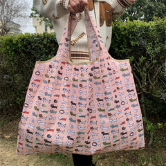 Cartoon Cat Print Shoulder Bag Large Capacity Shopper Bag