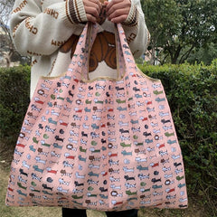 Cartoon Cat Print Shoulder Bag Large Capacity Shopper Bag