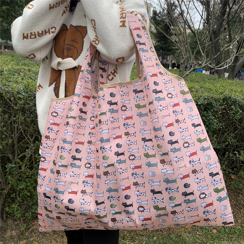 Cartoon Cat Print Shoulder Bag Large Capacity Shopper Bag