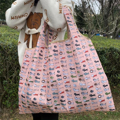 Cartoon Cat Print Shoulder Bag Large Capacity Shopper Bag