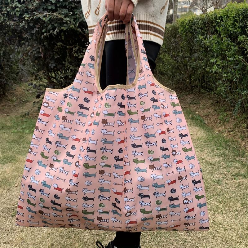 Cartoon Cat Print Shoulder Bag Large Capacity Shopper Bag