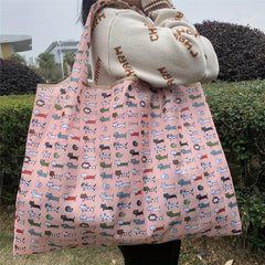 Cartoon Cat Print Shoulder Bag Large Capacity Shopper Bag