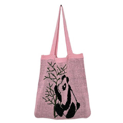 Panda Pattern Large Capacity Woven Tote Bag Lightweight Shoulder Bag