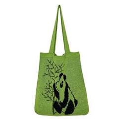 Panda Pattern Large Capacity Woven Tote Bag Lightweight Shoulder Bag