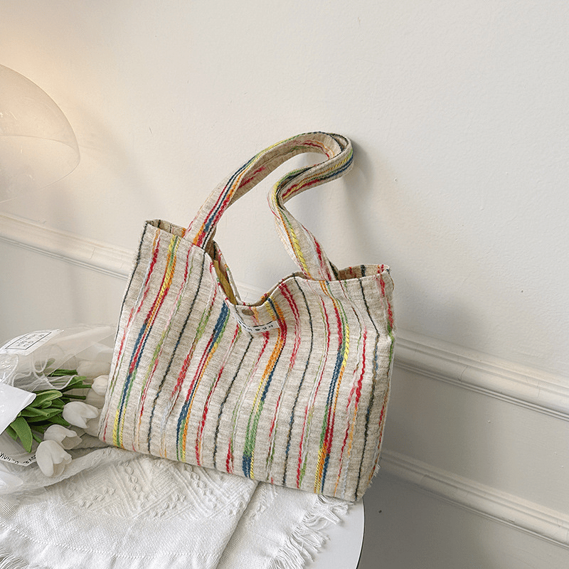 Colorful Striped Pattern Shoulder Bag Stylish Storage Handbag