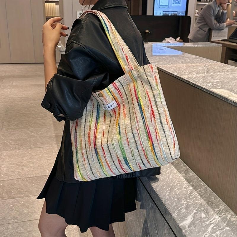 Colorful Striped Pattern Shoulder Bag Stylish Storage Handbag