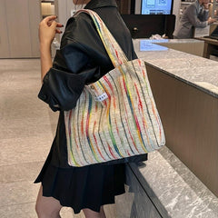 Colorful Striped Pattern Shoulder Bag Stylish Storage Handbag