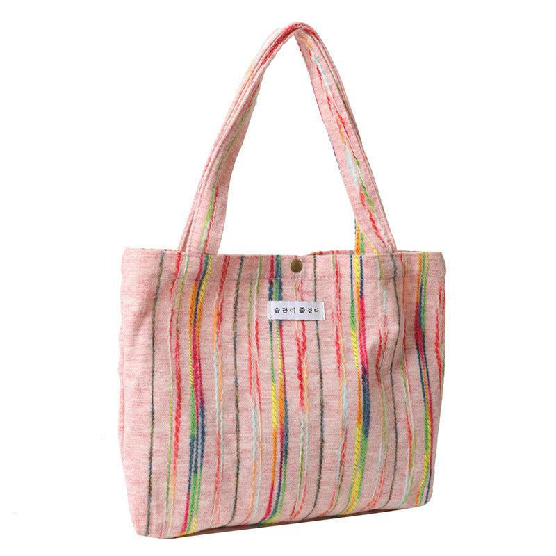 Colorful Striped Pattern Shoulder Bag Stylish Storage Handbag