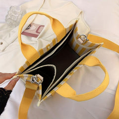 Striped Canvas Top Handle Satchel Tote Bag Lightweight Shoulder Bag