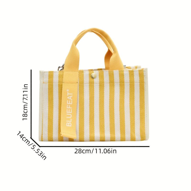 Striped Canvas Top Handle Satchel Tote Bag Lightweight Shoulder Bag
