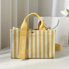 Striped Canvas Top Handle Satchel Tote Bag Lightweight Shoulder Bag