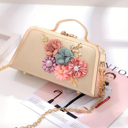 Floral Satchel Evening Bag with Chain Strap