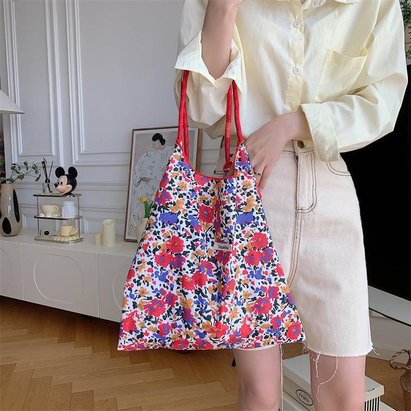 Flower Pattern Shoulder Bag Large Capacity Shopper Tote Bag