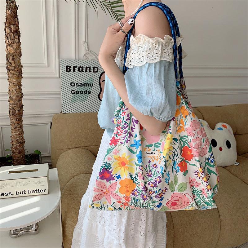 Flower Pattern Shoulder Bag Large Capacity Shopper Tote Bag