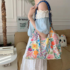 Flower Pattern Shoulder Bag Large Capacity Shopper Tote Bag
