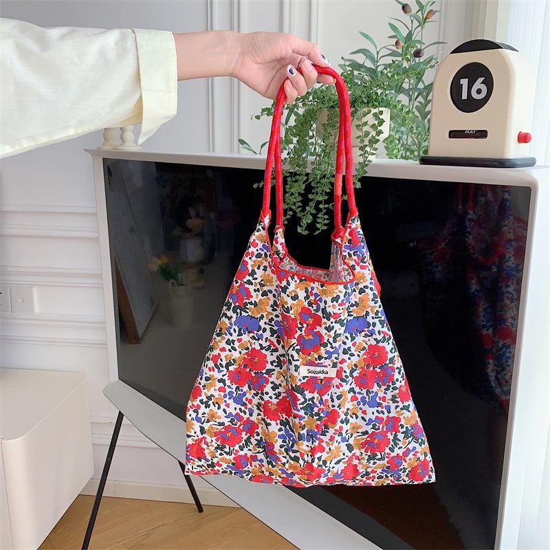 Flower Pattern Shoulder Bag Large Capacity Shopper Tote Bag