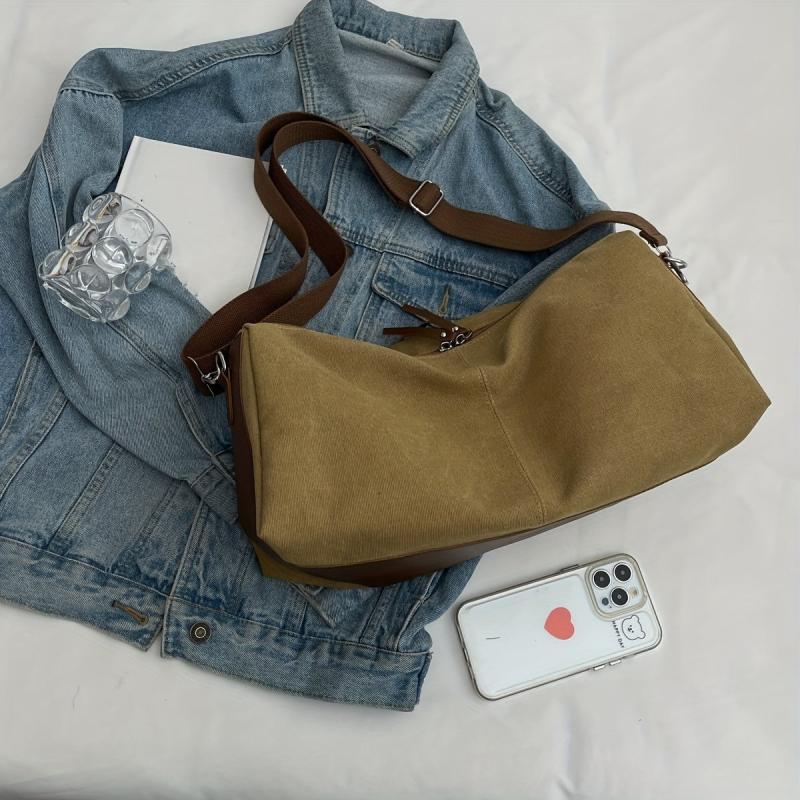 Large Capacity Zipper Canvas Tote Bag Lightweight Shoulder Bag
