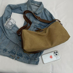 Large Capacity Zipper Canvas Tote Bag Lightweight Shoulder Bag