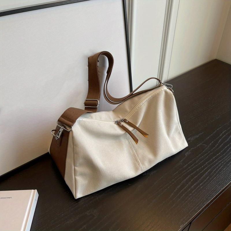 Large Capacity Zipper Canvas Tote Bag Lightweight Shoulder Bag