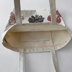 Six Flower Canvas Tote Bag Durable Lightweight Large Capacity Shoulder Bag