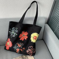 Six Flower Canvas Tote Bag Durable Lightweight Large Capacity Shoulder Bag