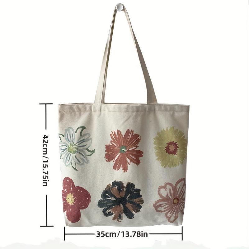 Six Flower Canvas Tote Bag Durable Lightweight Large Capacity Shoulder Bag