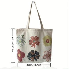 Six Flower Canvas Tote Bag Durable Lightweight Large Capacity Shoulder Bag