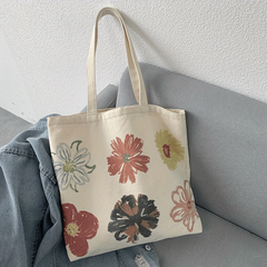Six Flower Canvas Tote Bag Durable Lightweight Large Capacity Shoulder Bag
