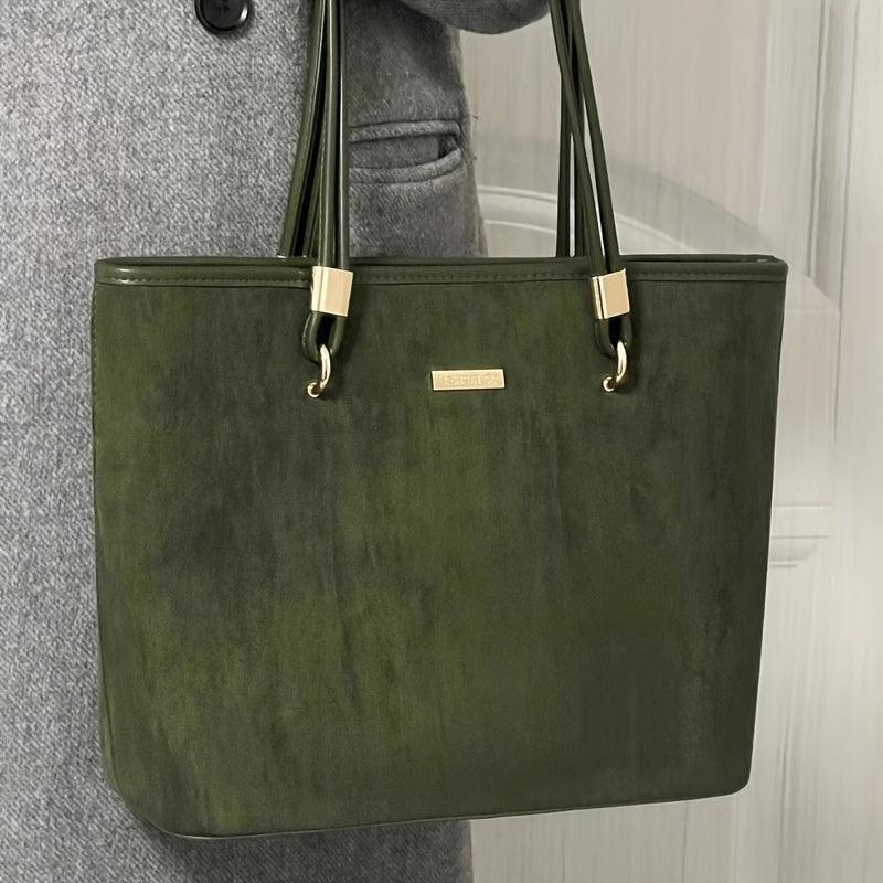 Large Capacity Rope Strap Tote Bag Woolen Cloth Textured Shoulder Bag