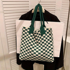 Plaid Pattern Crochet Bag Knitted Shoulder Bag